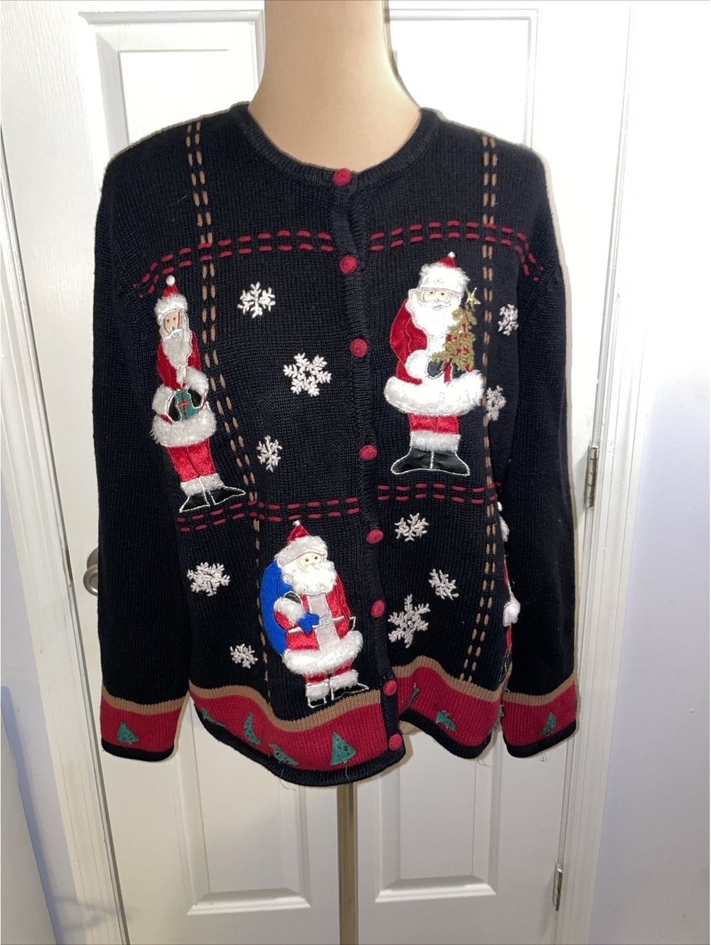 Designers Originals Studio Joy Vintage Cardigan Sweater Santa Christmas Large